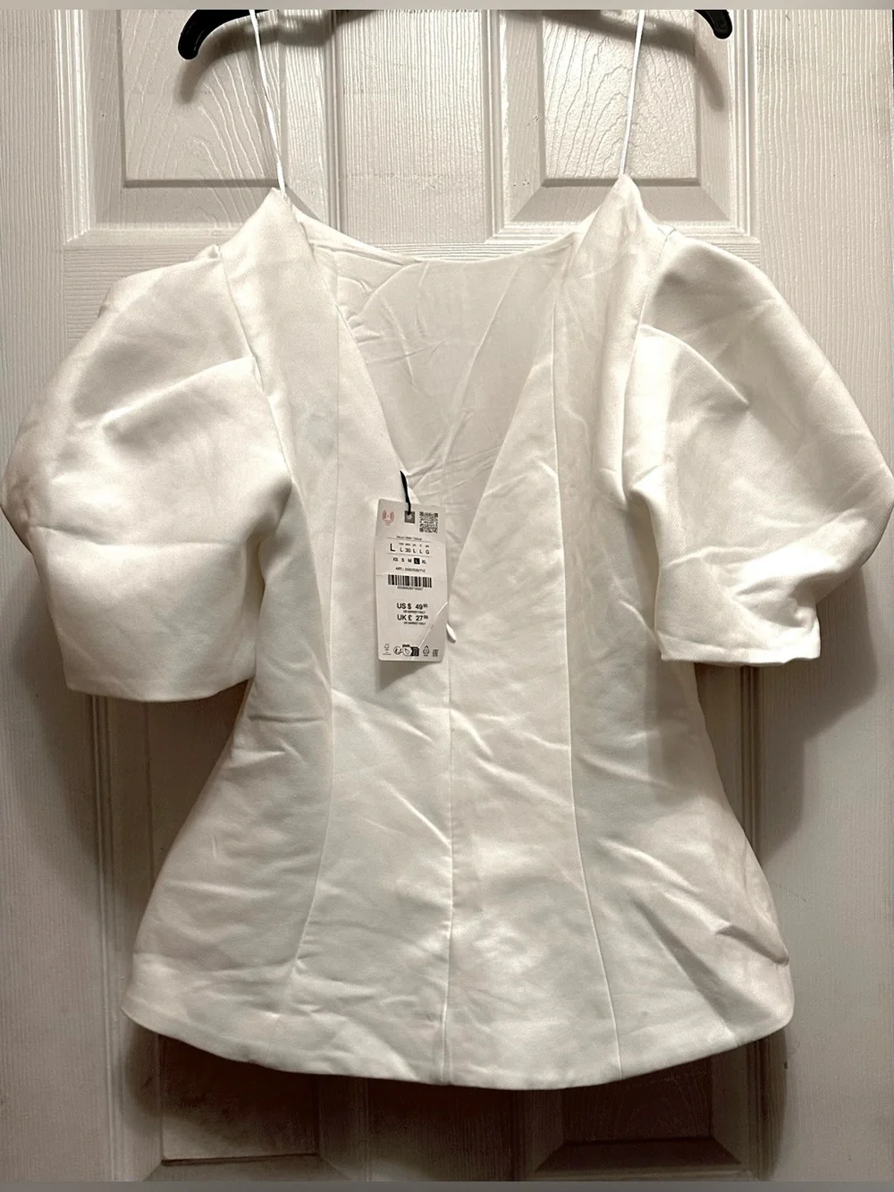 Zara White Puff-Sleeve Structured Top